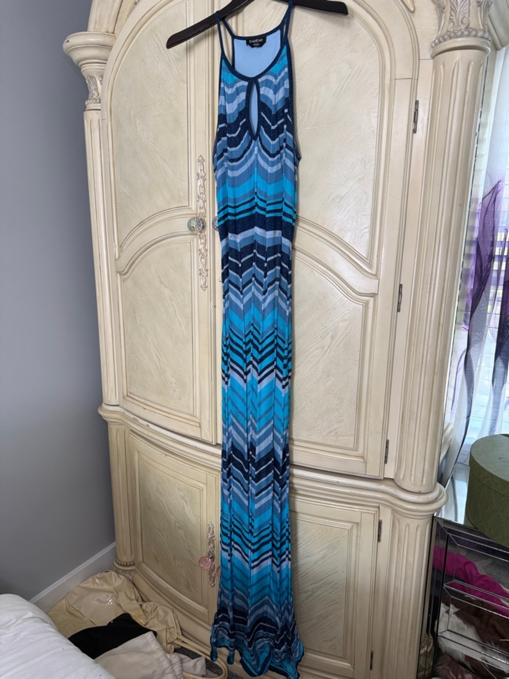 bebe Blue Chevron Maxi Dress